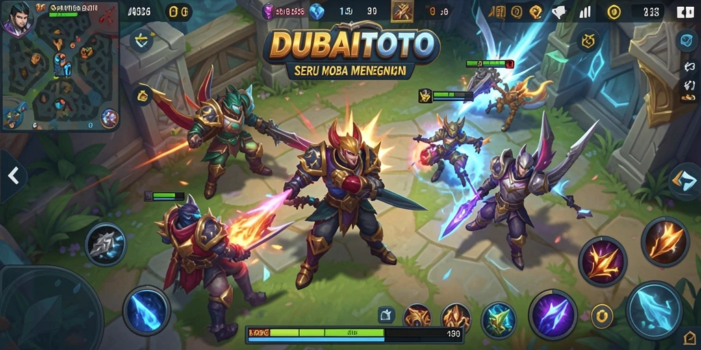 Tangkapan layar DUBAITOTO menampilkan aksi seru dalam pertempuran MOBA.