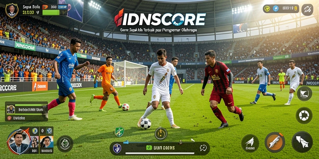 Tampilan gameplay seru di IDNSCORE dengan aksi sepak bola yang mendebarkan.