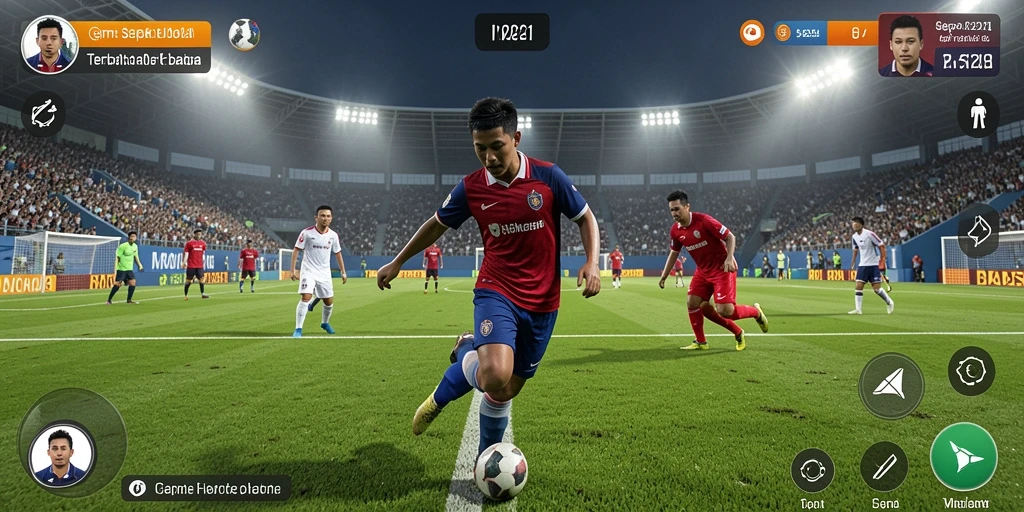 Screenshot utama MPO1221 menampilkan aksi gameplay sepak bola yang mendebarkan.