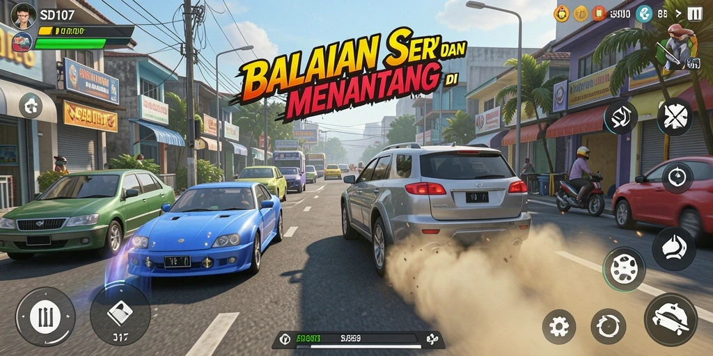 Gameplay balapan mendebarkan dengan mobil dan trek yang variatif.