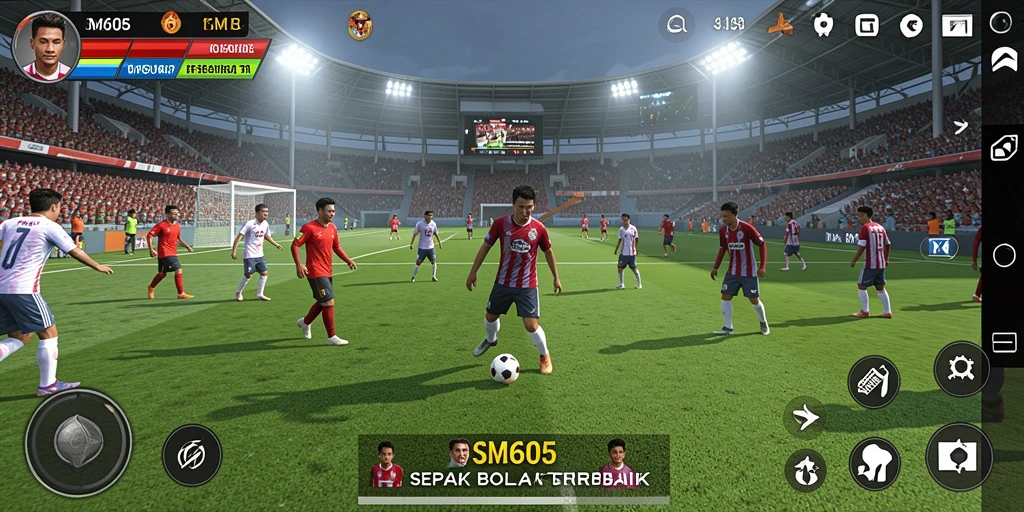 Tampilan gameplay yang seru dan mendebarkan dalam dunia sepak bola.